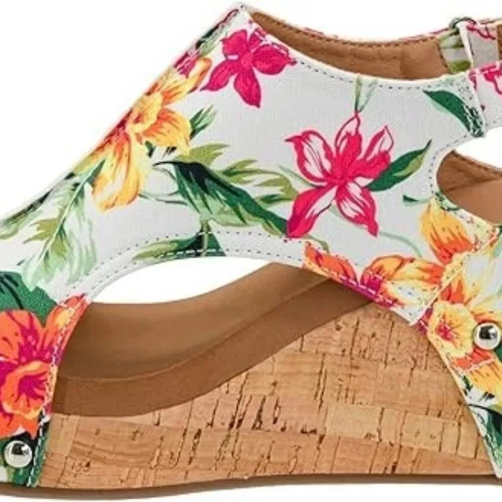 Corkys Footwear Womens White Floral Carley Wedges - Picture 2 of 3